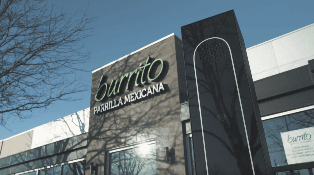 Burrito Parrilla Mexicana grill vanity shot with ACRELEC ORDERMATIC speaker post